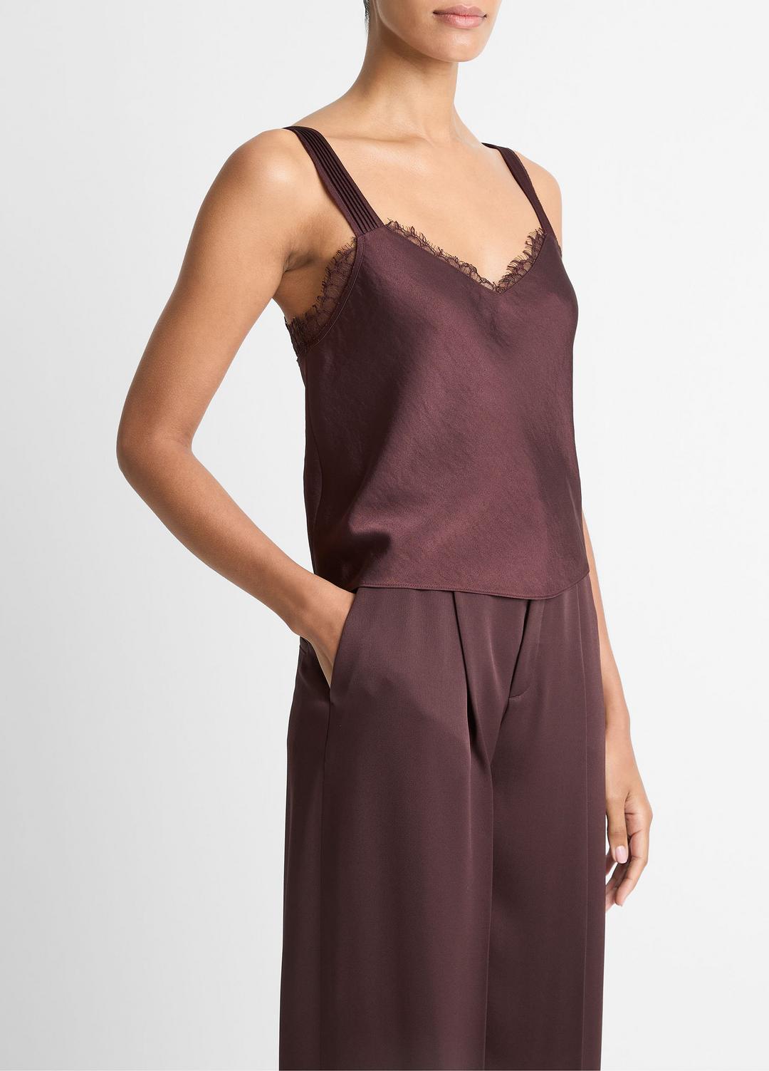 Lace-Trim Satin Camisole in Tank Tops