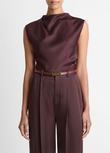 Satin Draped Cowl-Neck Top in Tank Tops