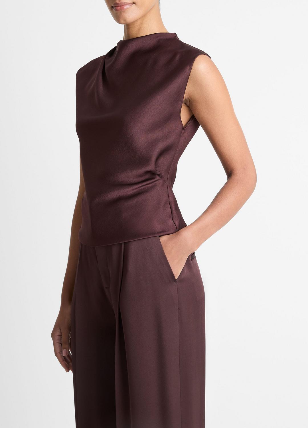 Satin Draped Cowl-Neck Top in Tank Tops