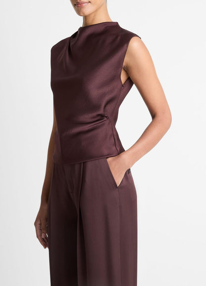 Satin Draped Cowl-Neck Top in Tank Tops