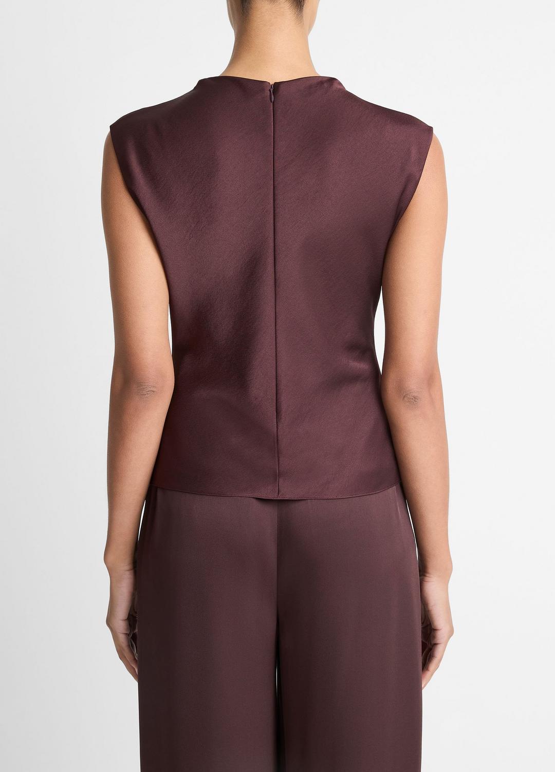 Satin Draped Cowl-Neck Top in Tank Tops