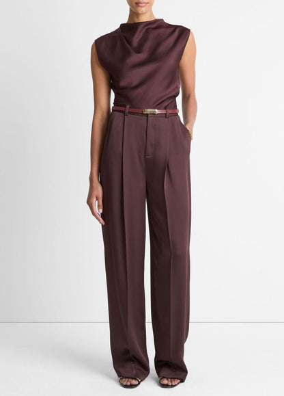 Satin Draped Cowl-Neck Top in Tank Tops