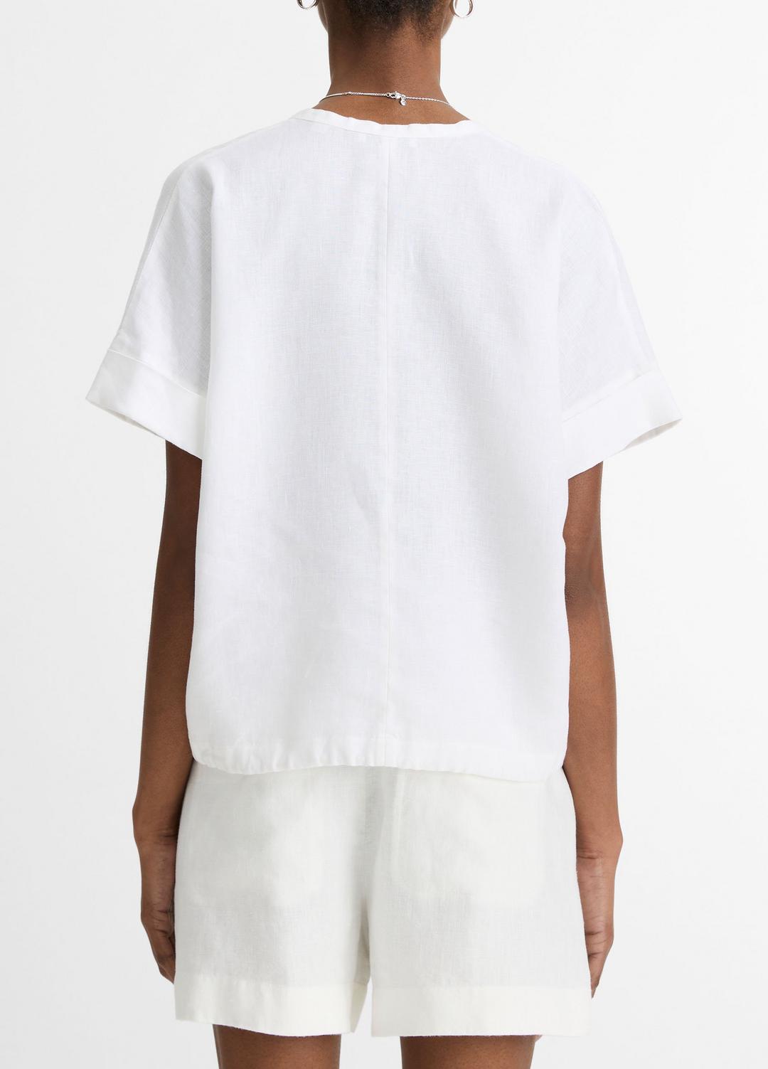 Linen Drawcord-Hem Blouse in Short Sleeve