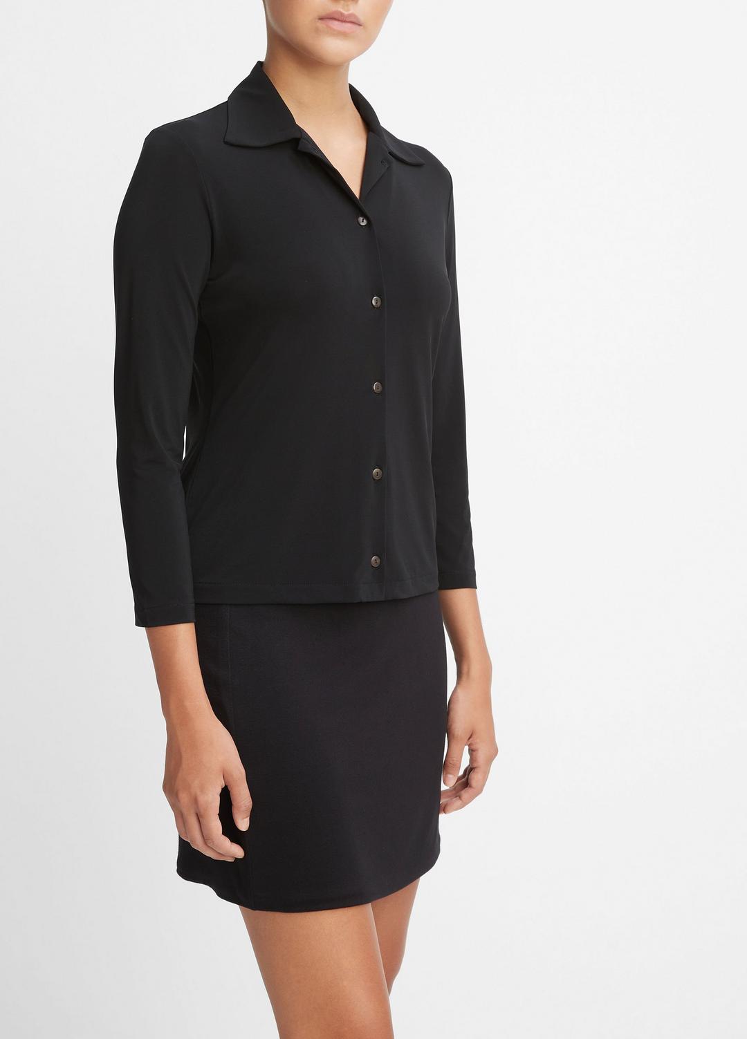 Three-Quarter-Sleeve Button-Front Polo Top in Long Sleeve