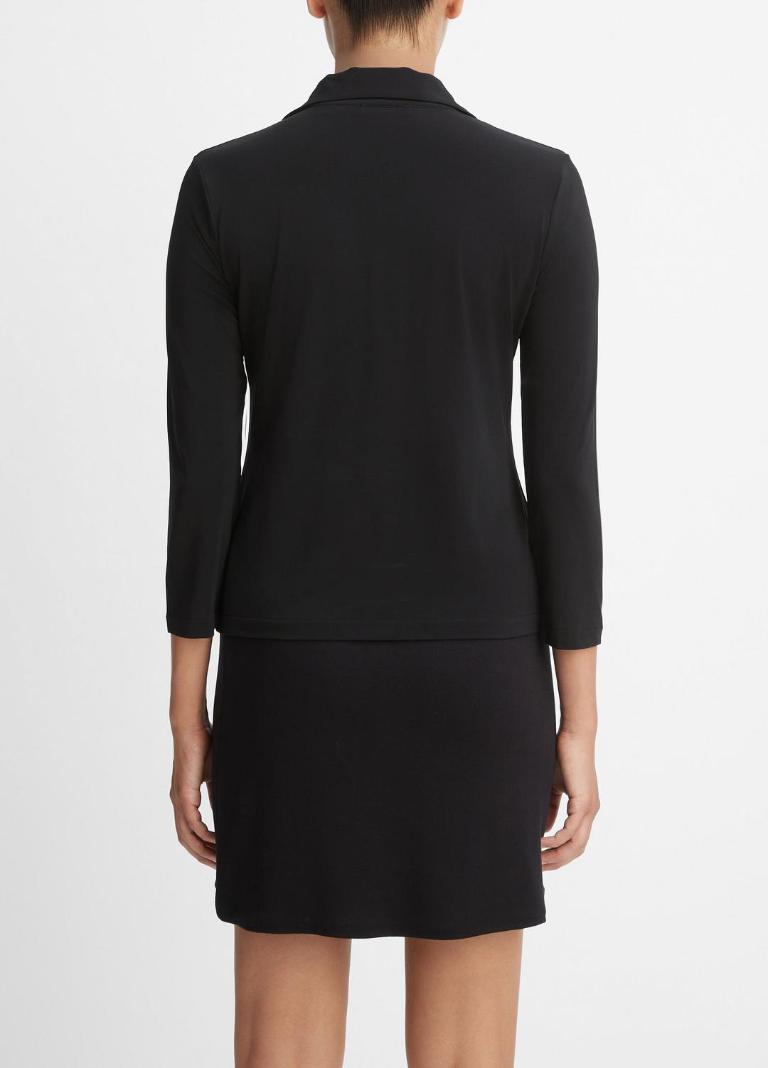 Three-Quarter-Sleeve Button-Front Polo Top in Long Sleeve