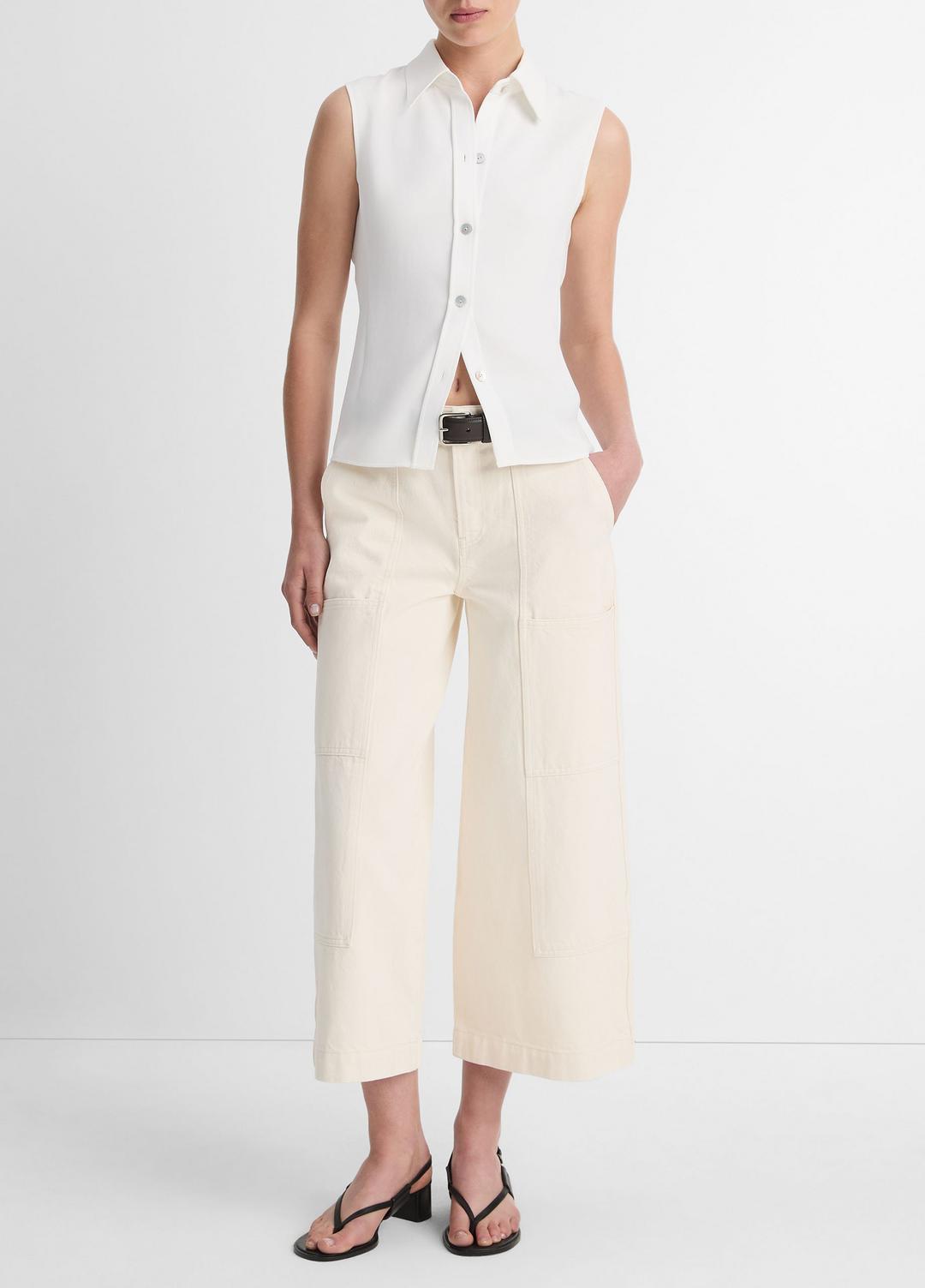 Sleeveless Button-Front Shirt in Short Sleeve