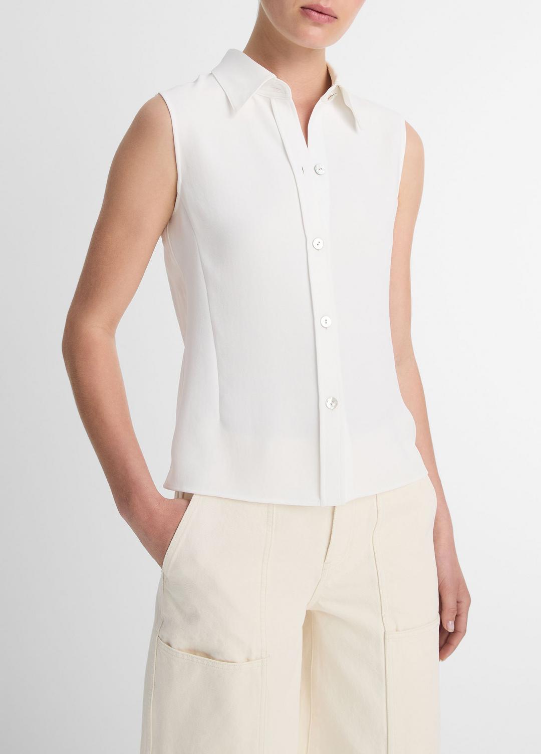 Sleeveless Button-Front Shirt in Short Sleeve