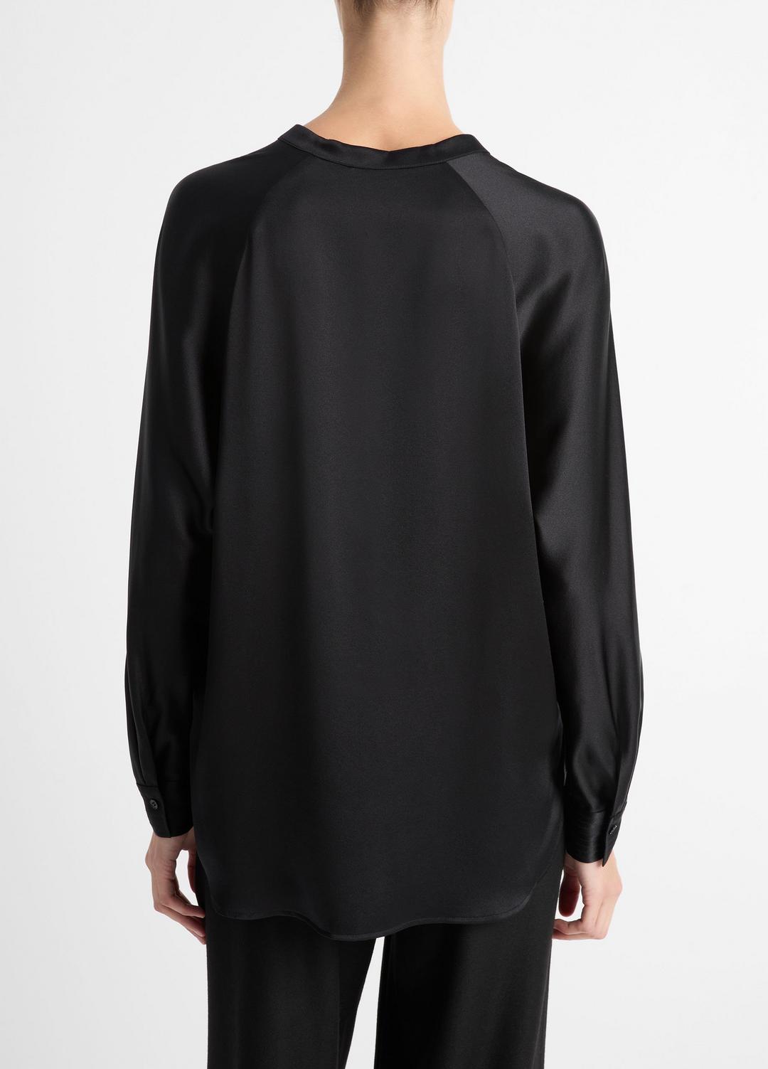 Silk Satin Band-Collar Blouse in Long Sleeve