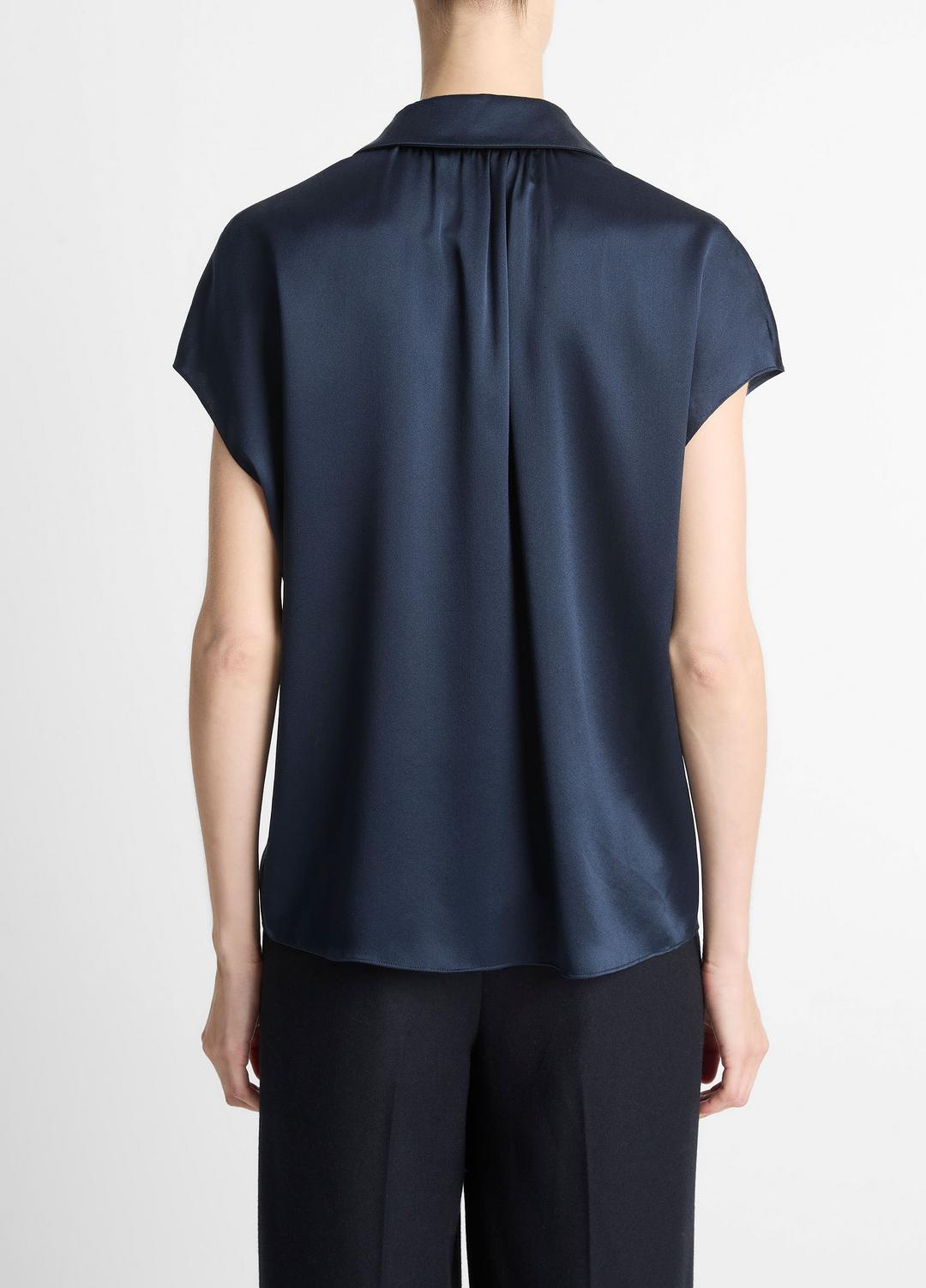Silk Cap-Sleeve Ruched-Back Blouse in Short Sleeve
