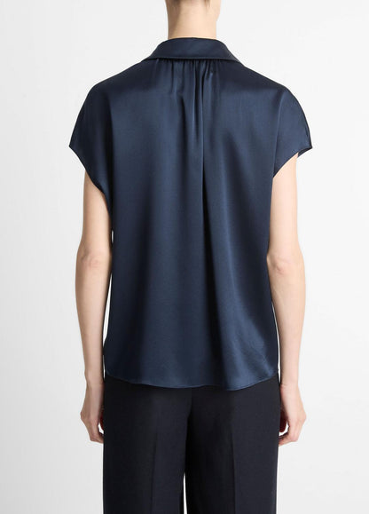 Silk Cap-Sleeve Ruched-Back Blouse in Short Sleeve