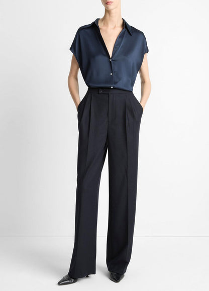 Silk Cap-Sleeve Ruched-Back Blouse in Short Sleeve