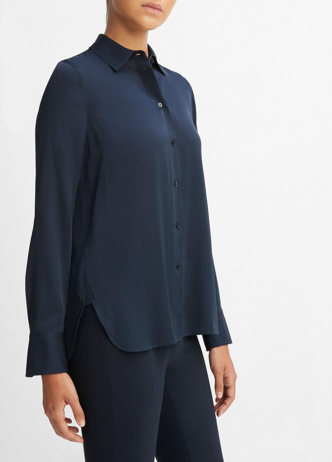 Slim Fitted Stretch-Silk Blouse in Long Sleeve