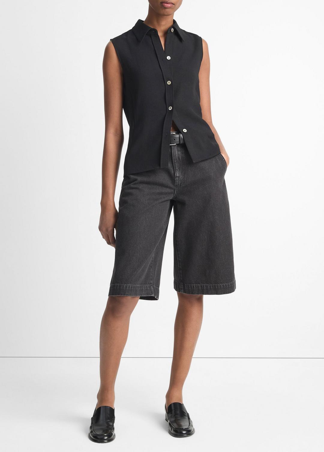 Sleeveless Button-Front Shirt in Short Sleeve