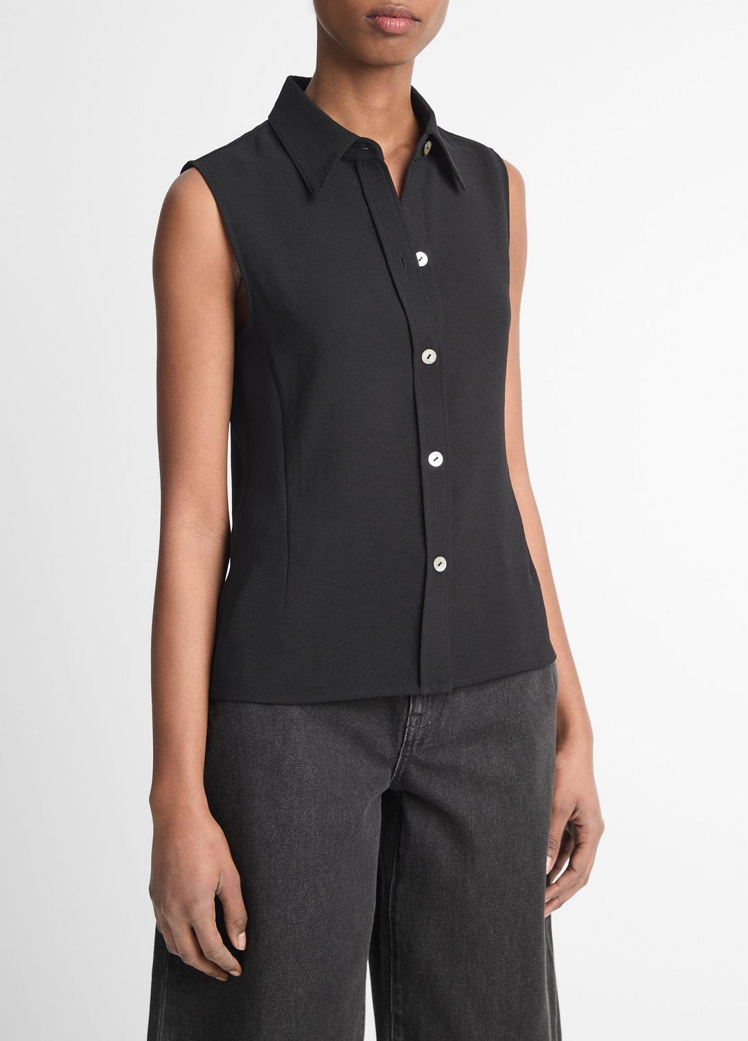 Sleeveless Button-Front Shirt in Short Sleeve