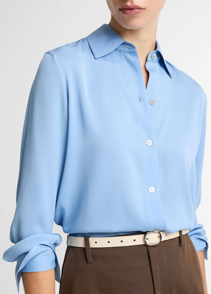 Stretch-Silk Button-Front Blouse in Long Sleeve