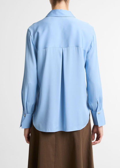 Stretch-Silk Button-Front Blouse in Long Sleeve