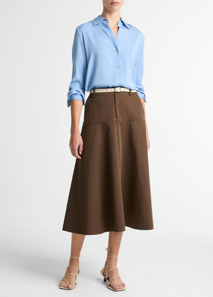 Stretch-Silk Button-Front Blouse in Long Sleeve