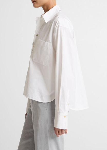 Cotton Cropped Button-Front Shirt  in Long Sleeve