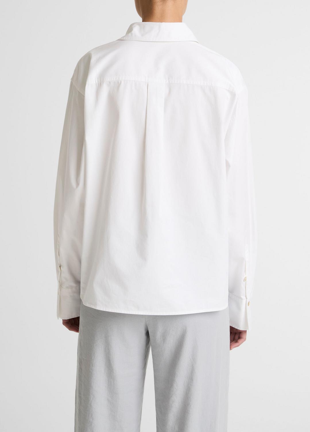 Cotton Cropped Button-Front Shirt  in Long Sleeve