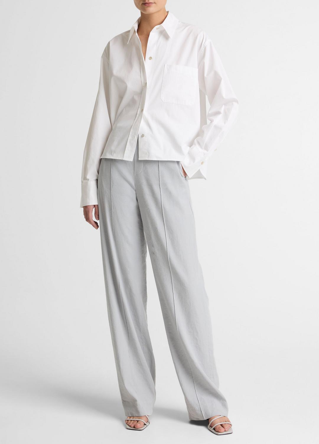 Cotton Cropped Button-Front Shirt  in Long Sleeve