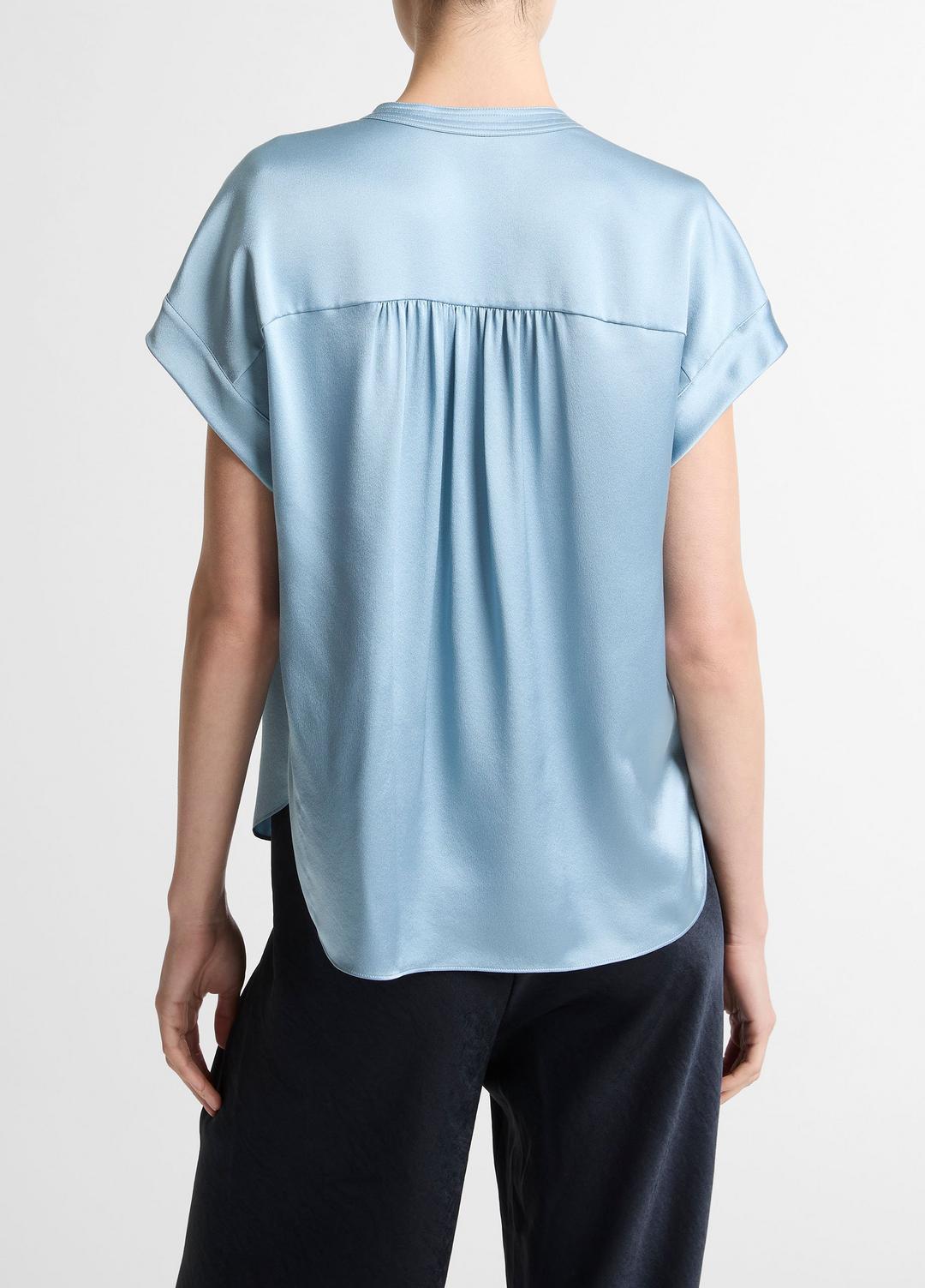 Silk Gathered Cap-Sleeve Blouse in Short Sleeve