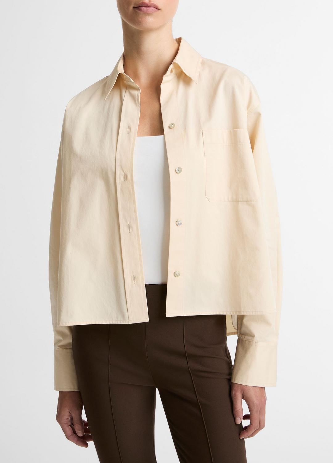 Cotton Cropped Button-Front Shirt  in Long Sleeve