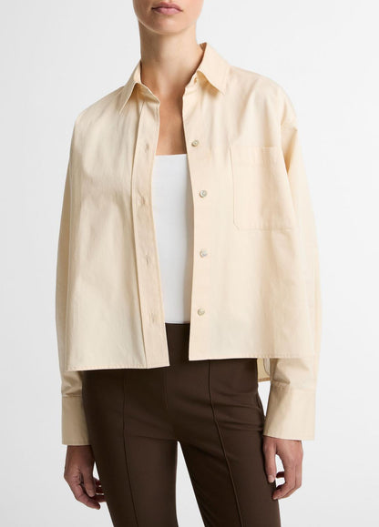 Cotton Cropped Button-Front Shirt  in Long Sleeve