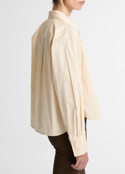 Cotton Cropped Button-Front Shirt  in Long Sleeve