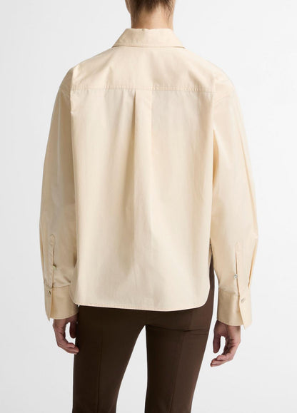 Cotton Cropped Button-Front Shirt  in Long Sleeve