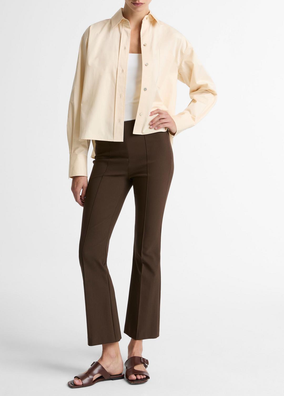 Cotton Cropped Button-Front Shirt  in Long Sleeve