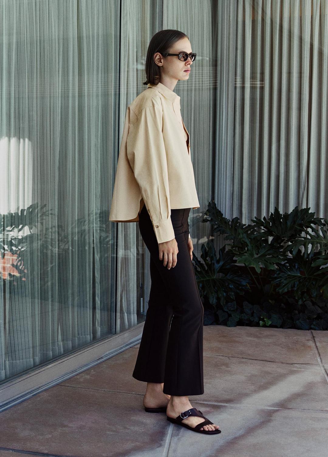 Cotton Cropped Button-Front Shirt  in Long Sleeve