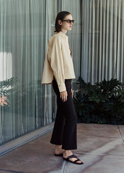 Cotton Cropped Button-Front Shirt  in Long Sleeve
