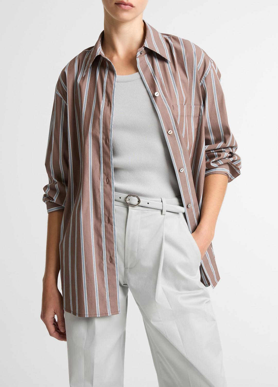 Striped Cotton-Blend Button-Front Shirt in Long Sleeve