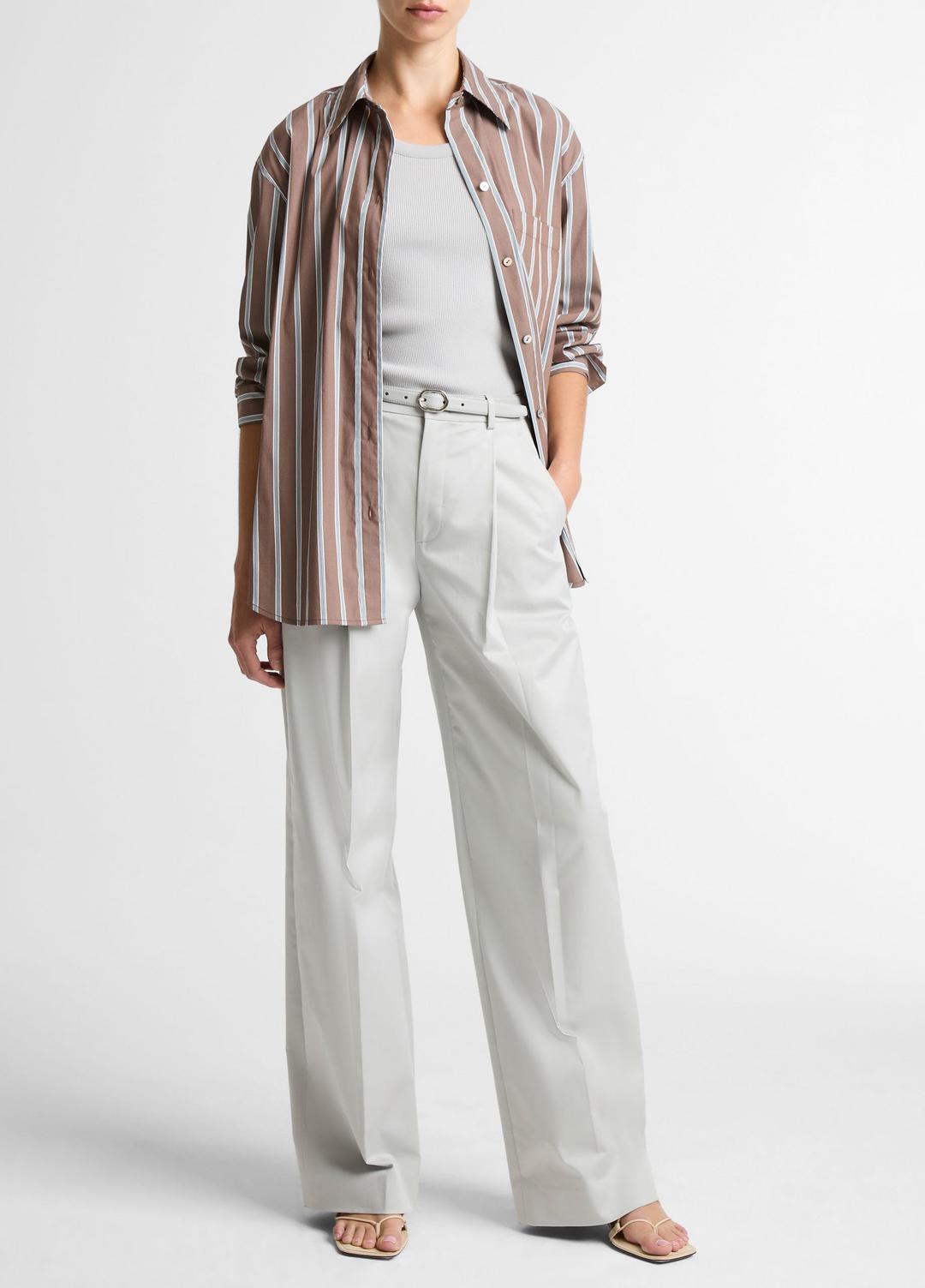 Striped Cotton-Blend Button-Front Shirt in Long Sleeve