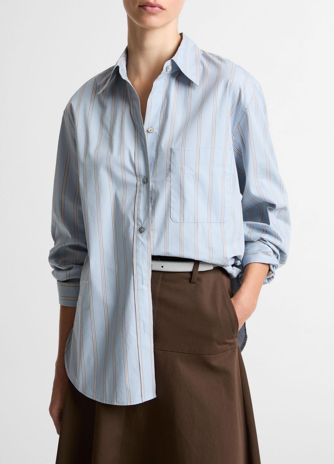 Striped Cotton-Blend Button-Front Shirt in Long Sleeve