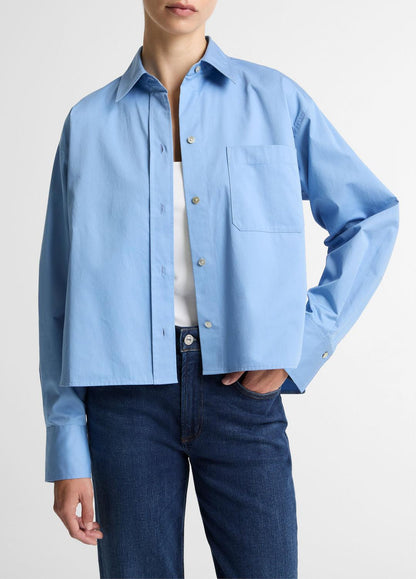 Cotton Cropped Button-Front Shirt  in Long Sleeve
