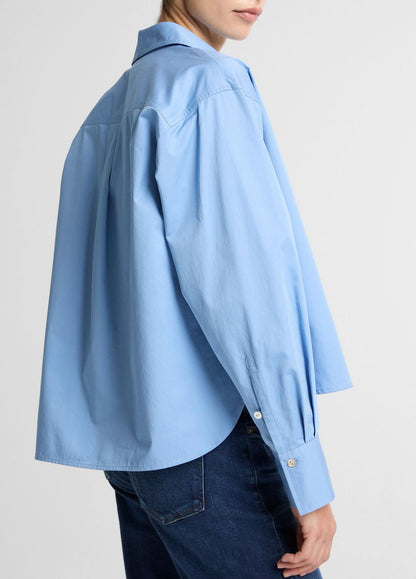 Cotton Cropped Button-Front Shirt  in Long Sleeve