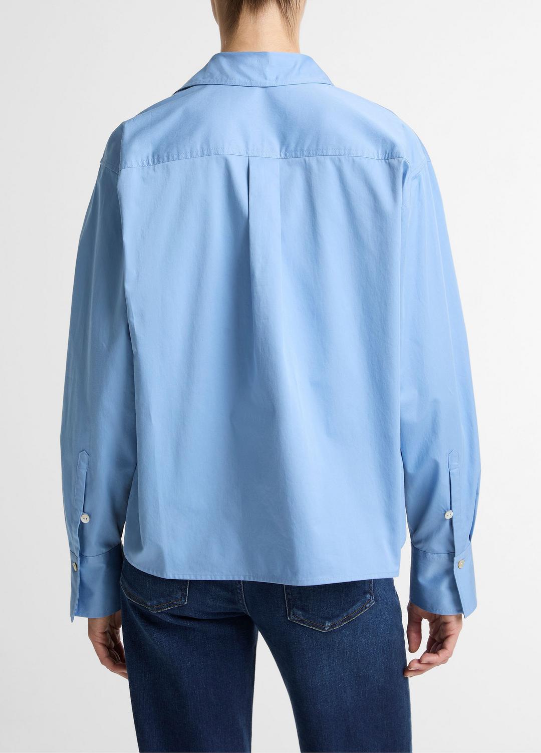 Cotton Cropped Button-Front Shirt  in Long Sleeve