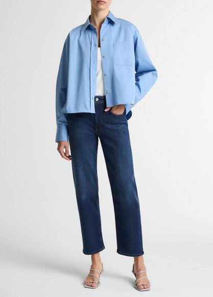 Cotton Cropped Button-Front Shirt  in Long Sleeve