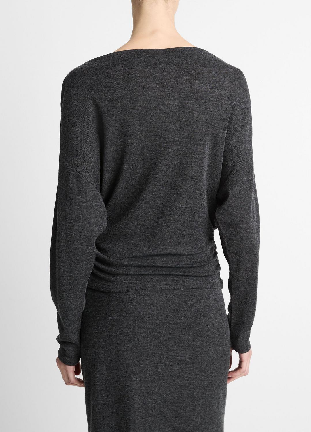 Draped Wool-Blend Slash-Neck Top in Long Sleeve