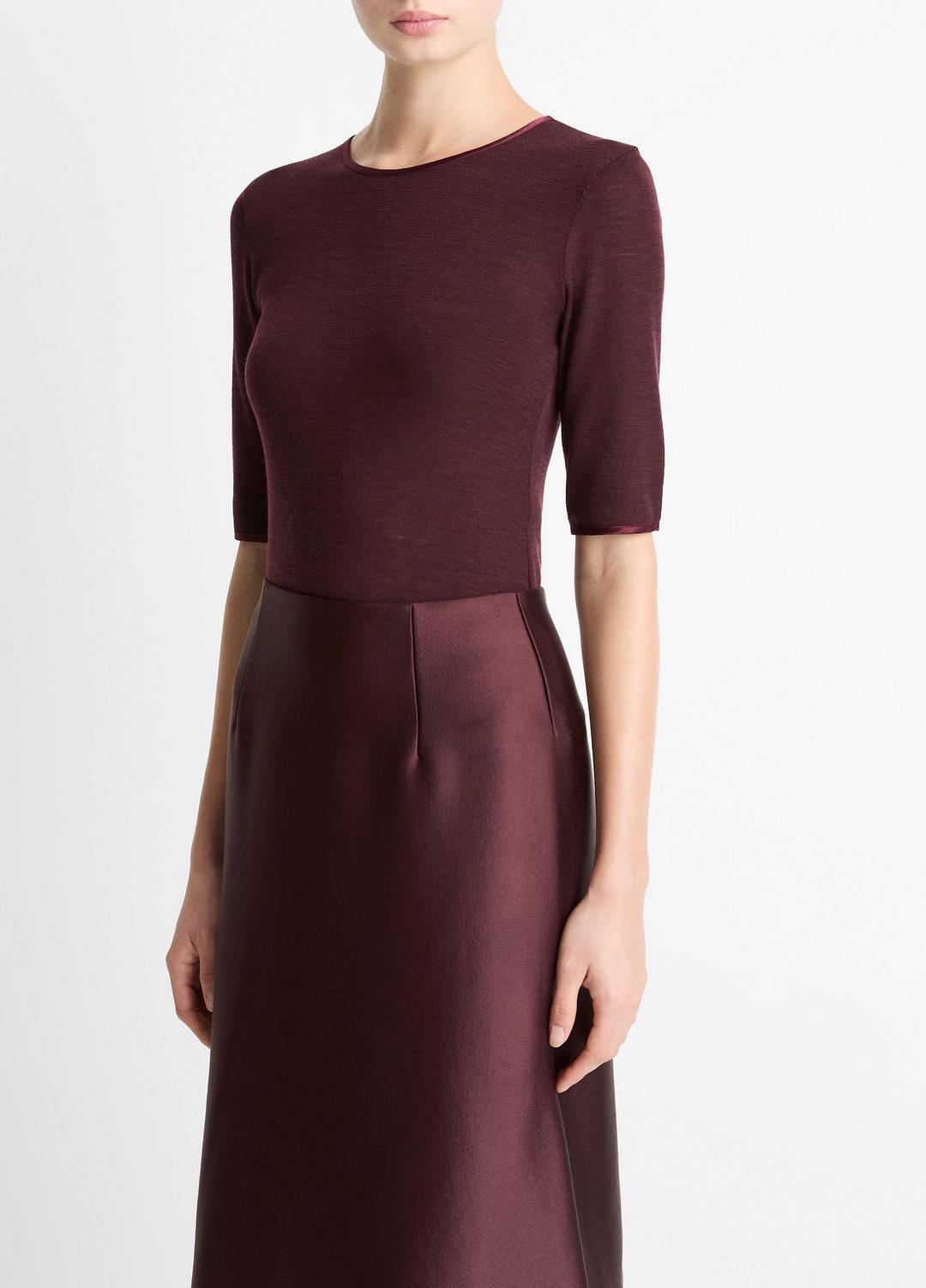 Satin-Trim Wool Elbow-Sleeve T-Shirt in Short Sleeve