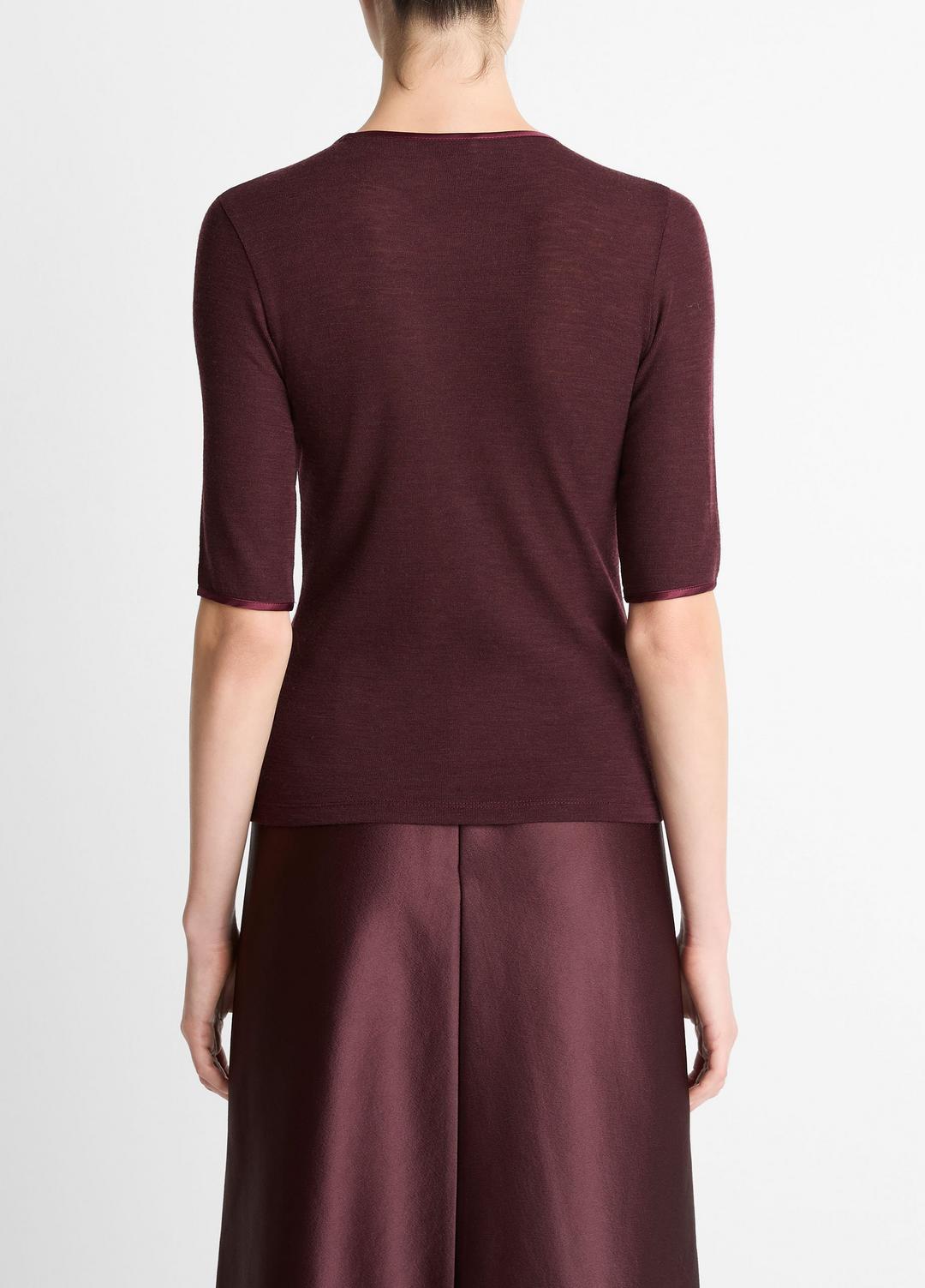 Satin-Trim Wool Elbow-Sleeve T-Shirt in Short Sleeve