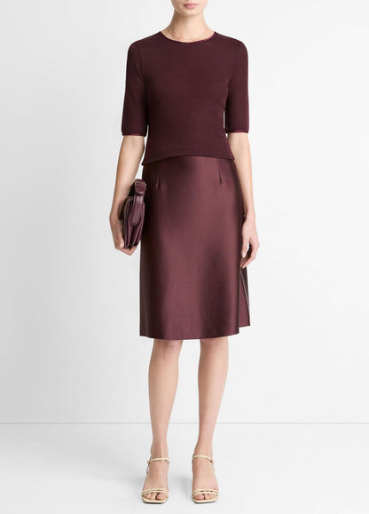 Satin-Trim Wool Elbow-Sleeve T-Shirt in Short Sleeve