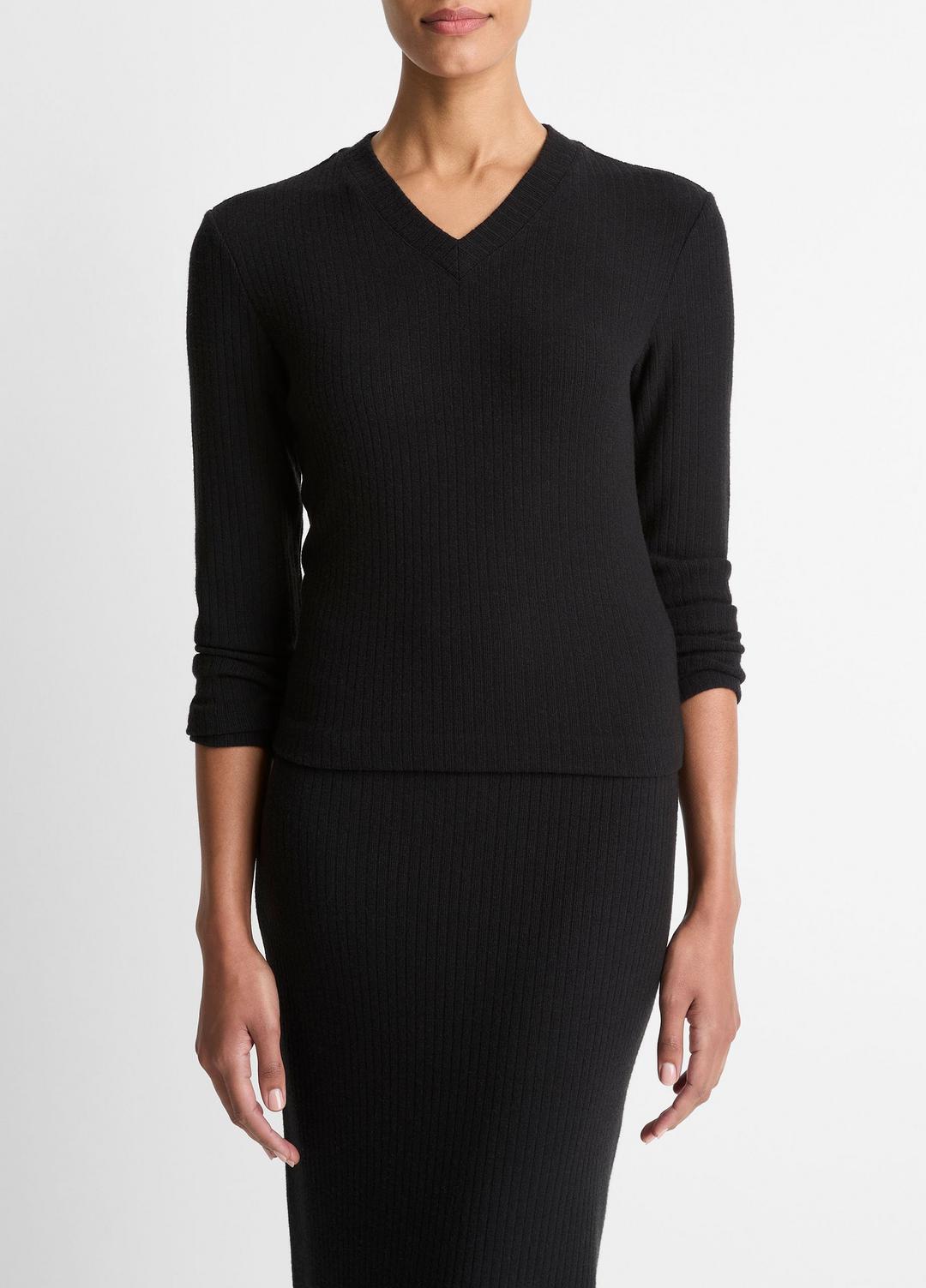 Cozy Rib High V-Neck Top in Long Sleeve