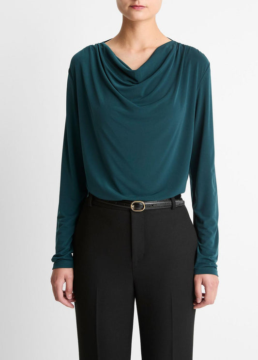 Matte Jersey Cowl-Neck Top in Long Sleeve