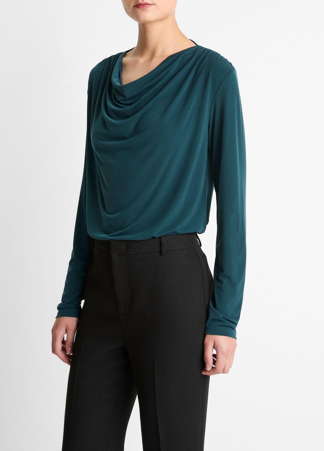 Matte Jersey Cowl-Neck Top in Long Sleeve