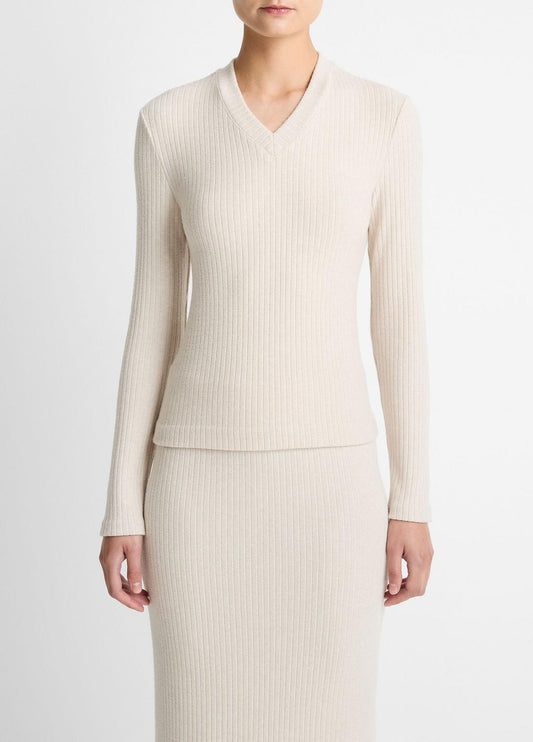 Cozy Rib High V-Neck Top in Long Sleeve