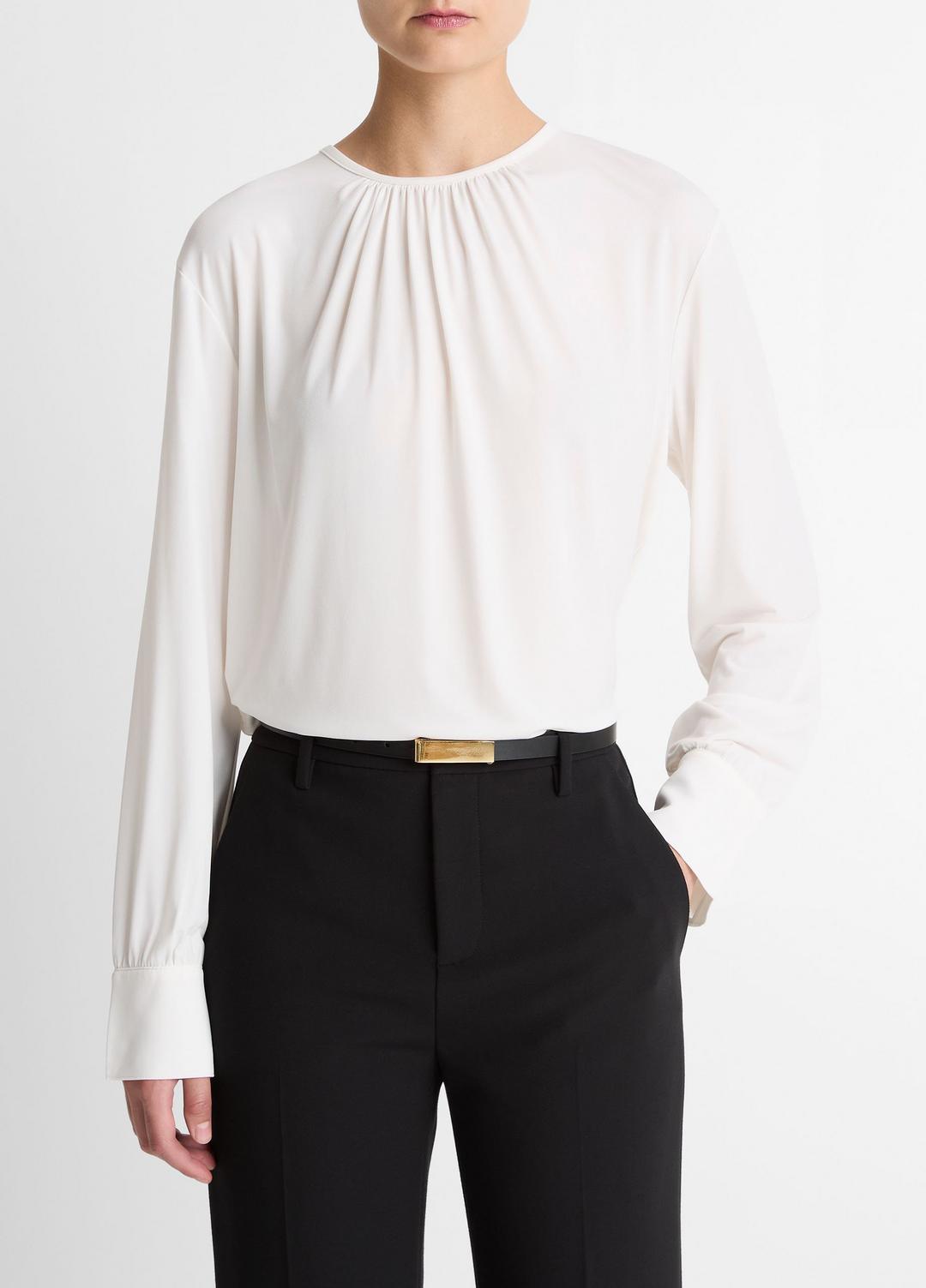 Matte Jersey Gathered Blouse in Long Sleeve