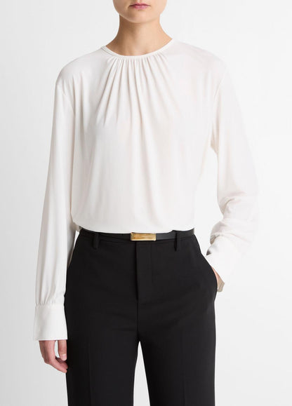Matte Jersey Gathered Blouse in Long Sleeve