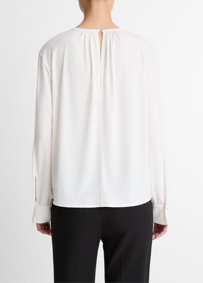 Matte Jersey Gathered Blouse in Long Sleeve